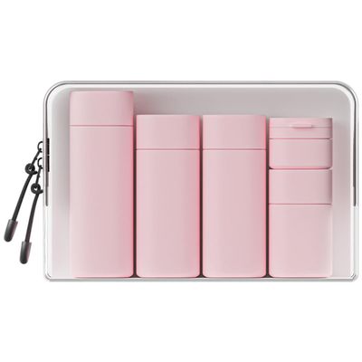 Nisone Travel Cream Dispenser Bottle Set, Travel Bottles, Toiletry Bag, TSA-Approved, Travel Accessories, 5-Piece (Pink)