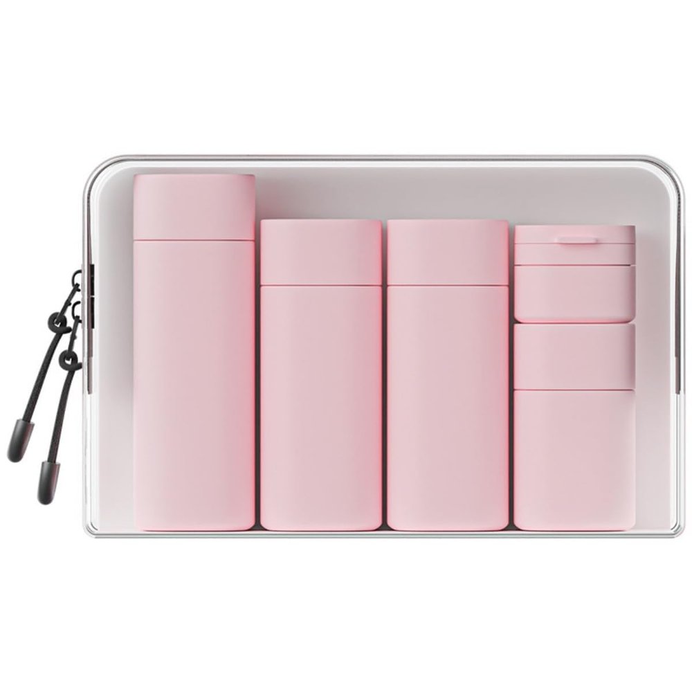 Nisone Travel Cream Dispenser Bottle Set, Travel Bottles, Toiletry Bag, TSA-Approved, Travel Accessories, 5-Piece (Pink)