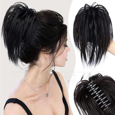 Messy Bun Wig with Fluffy Chicken-Coop-Inspired Hair Clip, Black