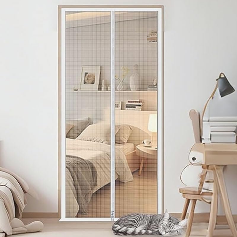 BANTASE Cat Screen Door for Balcony Doors 130 x 220 cm, Thickened Scratch-Resistant Pet Mesh Door for Living Room, Bedroom, Kitchen, Patio, Dogs and Cats (100 x 210 cm)