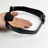 Black Open-Mouth Silicone Gag with Leather Straps, Soft, Elastic, Ventilated view 4