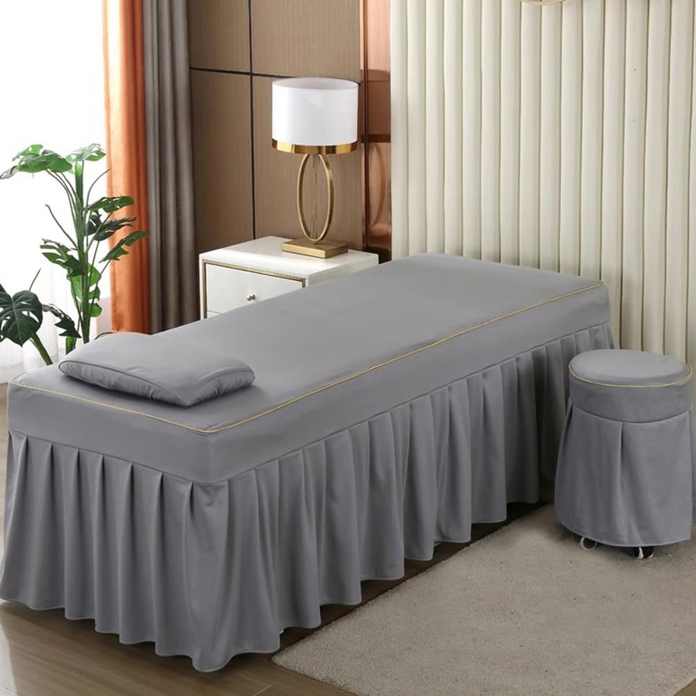 LDLCYCN Gray 70 x 185 cm (R) Spa Massage Table Skirt Cover with Face Hole