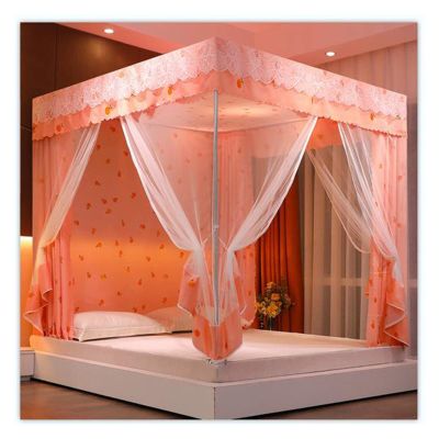 TWHZSAI Bed Canopy Mosquito Net with 4 Corner Poles, Large Hanging Tent for Double to King-Size Beds, Orange, 5-Foot Bed