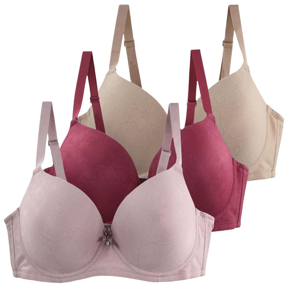 Women's 3-Pack Underwire T-Shirt Bras, Lace Push-Up Full-Coverage Set