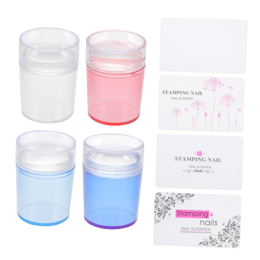 Silicone Nail Art Stamps, 3.8 cm, with Covers, Set of 4