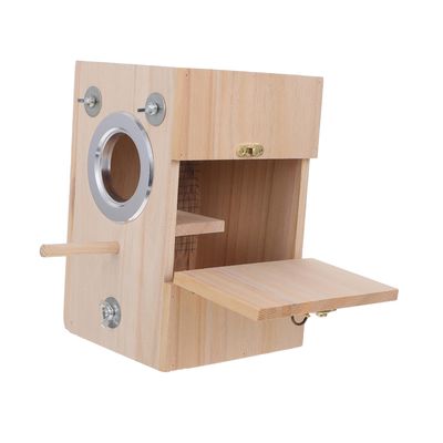 PartyKindom Wooden Bird Nest Box for Budgerigars, Weather-Resistant, with Viewing Window and Round Entrance