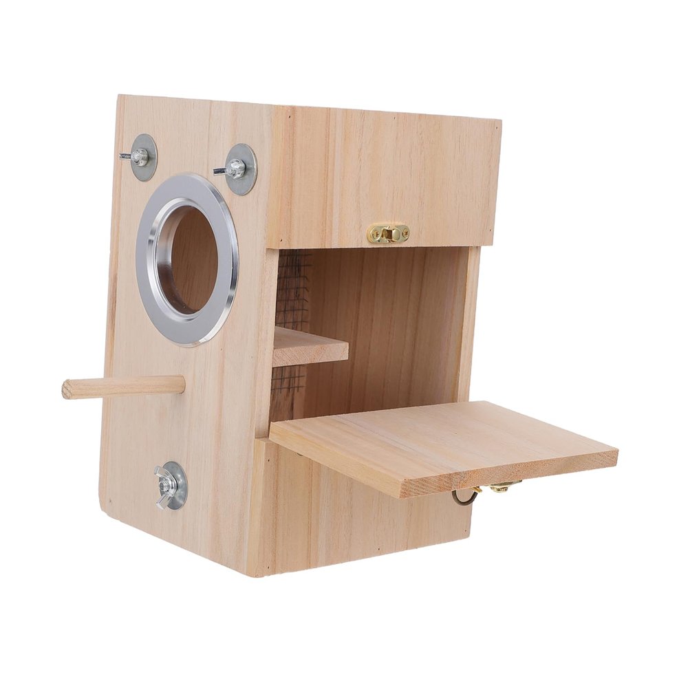 PartyKindom Wooden Bird Nest Box for Budgerigars, Weather-Resistant, with Viewing Window and Round Entrance