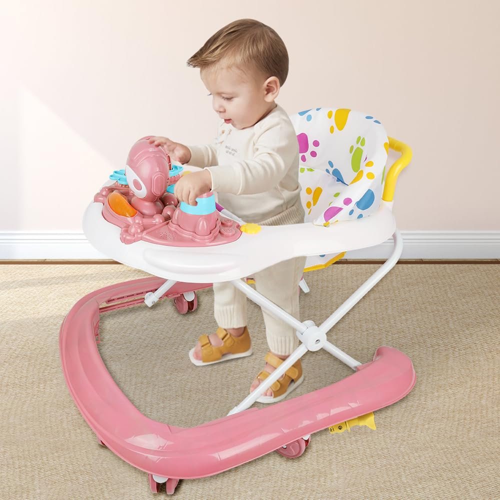 Baby Walker for Boys and Girls, Growing 3-in-1, Foldable, 5 Height Positions, Seat and Removable Tray, 12 kg Capacity, 62 x 68 x 36–81 cm