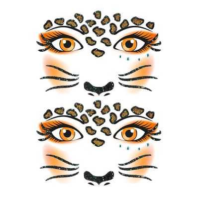 Sikweny 2-Piece Leopard Face Sticker Tattoos with Glitter