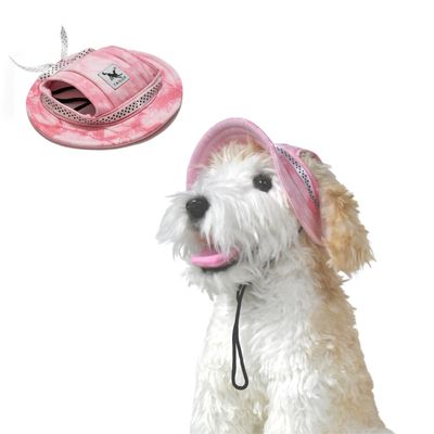 Round Bucket Hat for Small Dogs and Cats, Size L, Pink Tie-Dye
