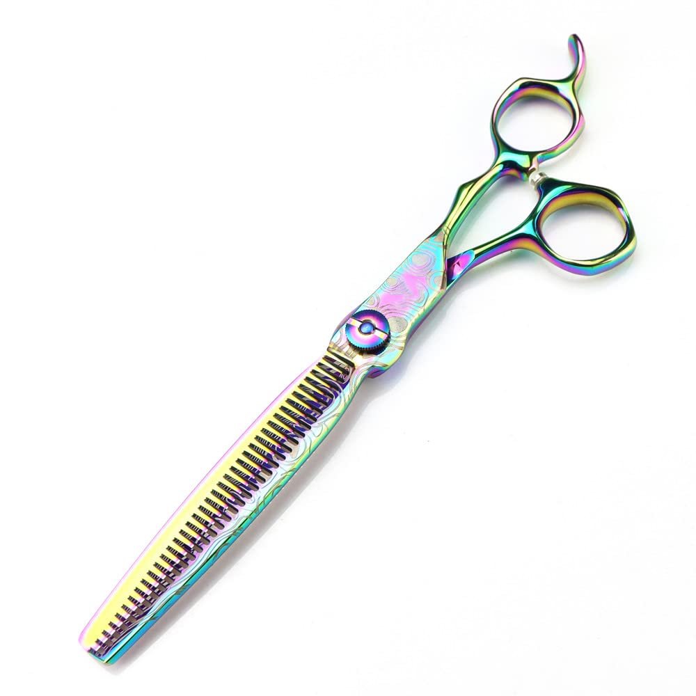 Professional 7-Inch Rainbow Damascus Hair Cutting and Thinning Shears