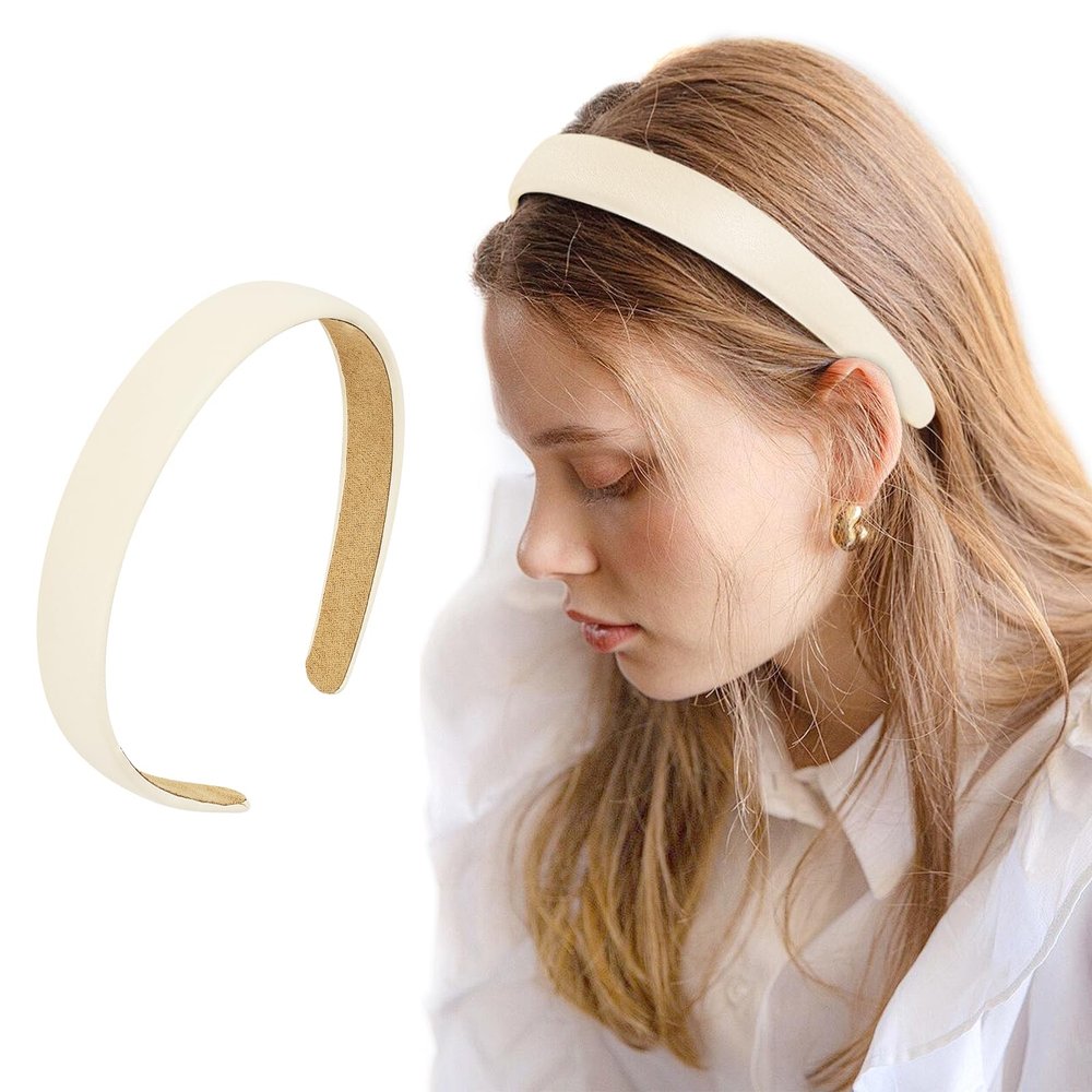 LOPHE White PU Leather Vintage Wide Headband for Girls and Women