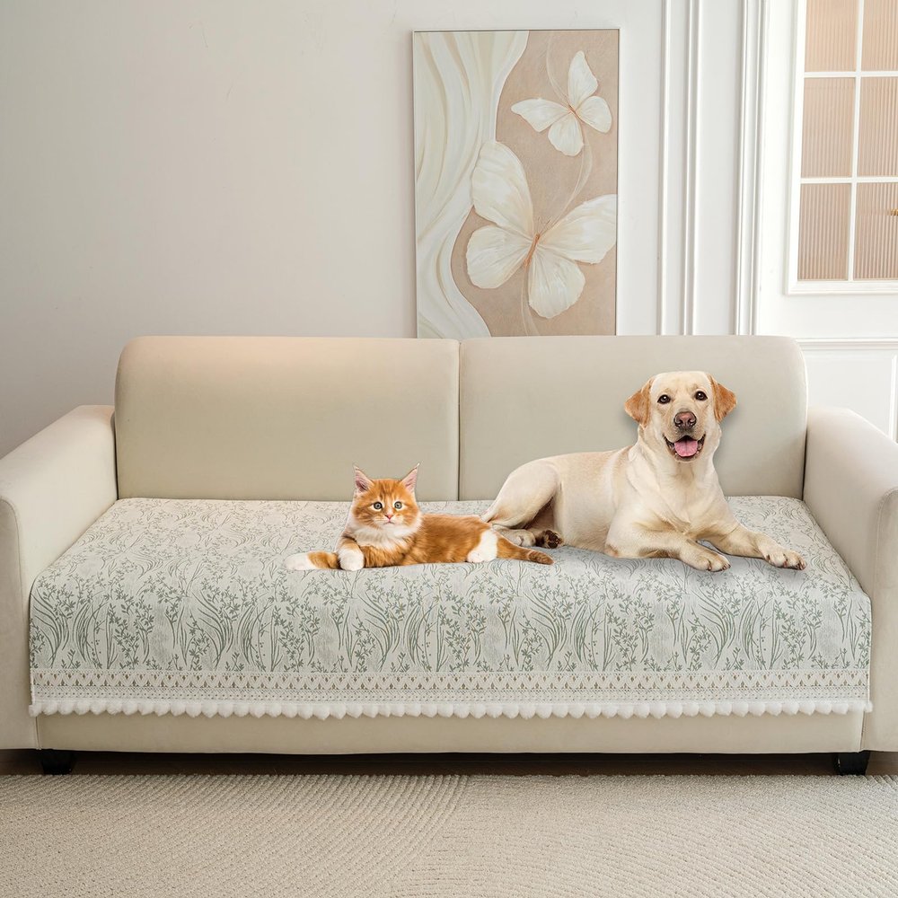 HANDONTIME Elegant Floral Jacquard Chenille Sofa Cover for Dogs and Cats