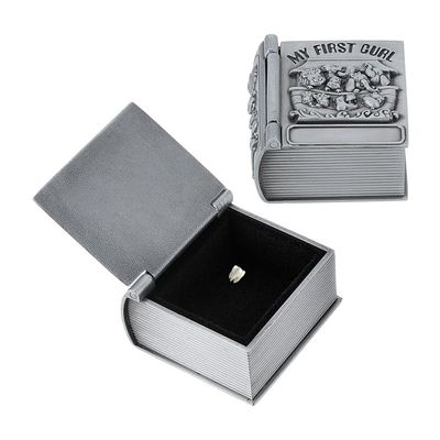 nbeads 2-Piece Tooth Boxes, Silver Book-Shaped Tooth and Curl Holders, Metal Keepsake Organizers, 3.95 x 2.2 x 3.95 cm