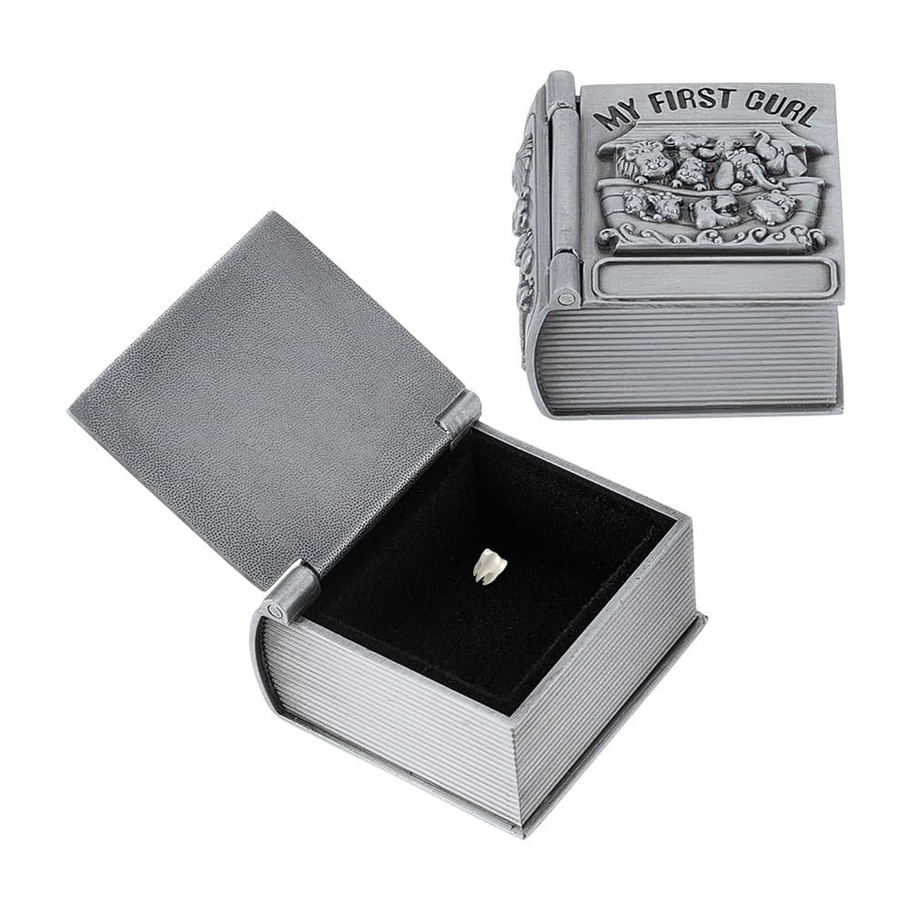 nbeads 2-Piece Tooth Boxes, Silver Book-Shaped Tooth and Curl Holders, Metal Keepsake Organizers, 3.95 x 2.2 x 3.95 cm
