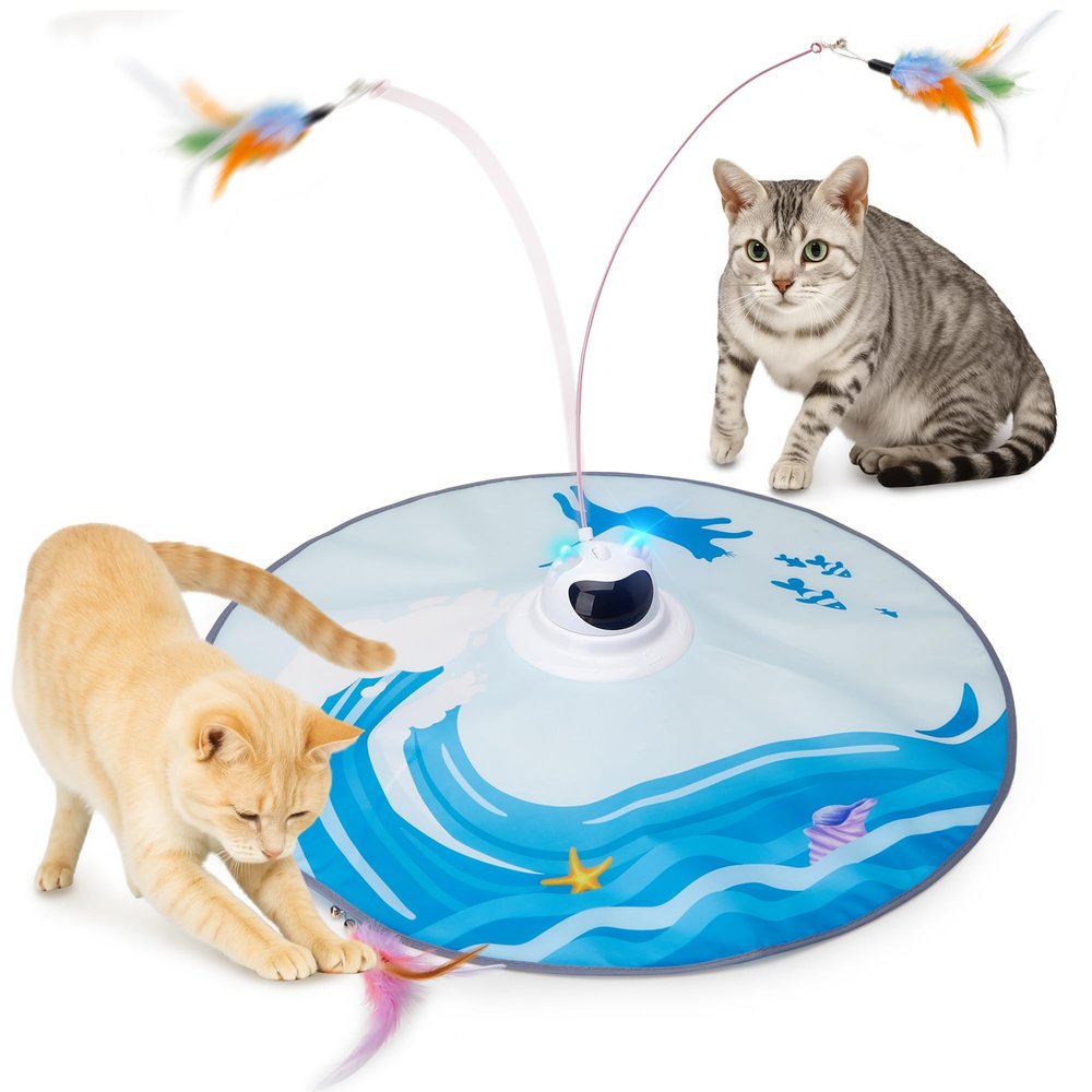Toozey Interactive Cat Toy with 3 Detachable Feathers, Blue