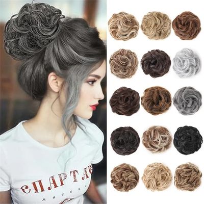 Synthetic Claw-Clip Hair Extension for Messy Buns, Dark Brown with Gold Highlights