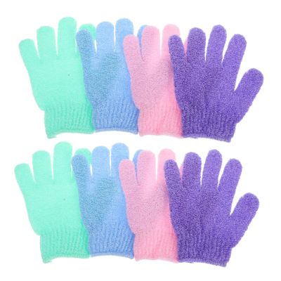 4 Pairs Nylon Exfoliating Shower Gloves with Hanging Loops, Washable