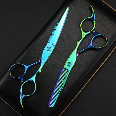 Professional Japan 440C 6-Inch Green Hair Cutting and Thinning Scissors