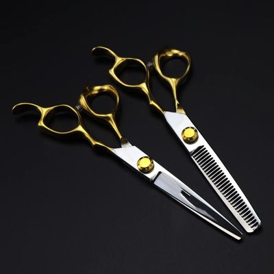 6-Inch Professional Japanese 440C Steel Hair Cutting Scissors, Gold – Set with Bag