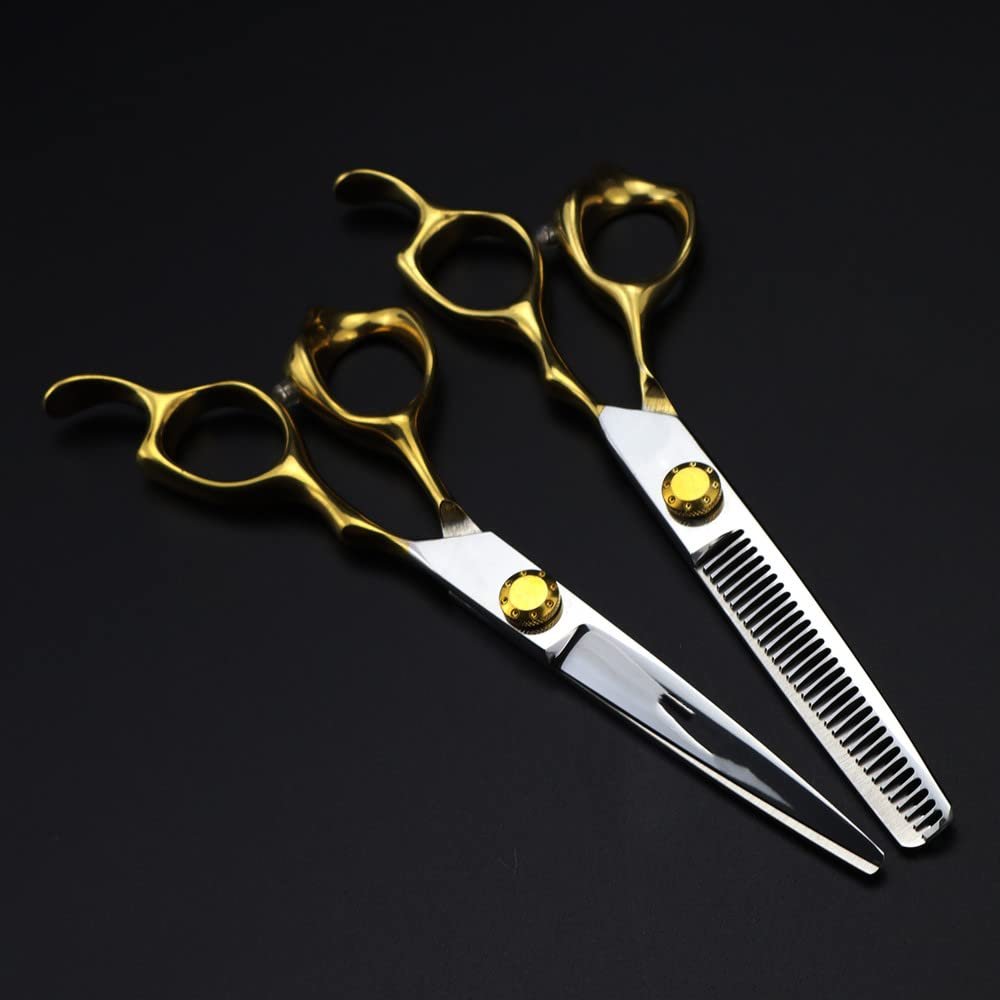 6-Inch Professional Japanese 440C Steel Hair Cutting Scissors, Gold – Set with Bag