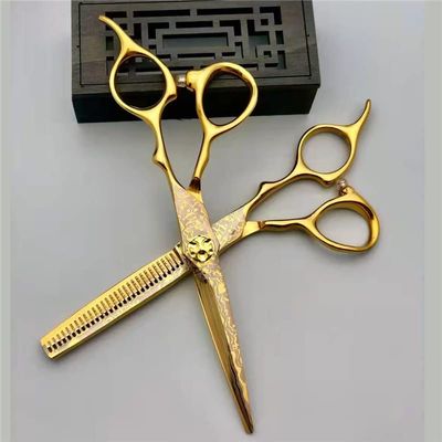 6-Inch Professional Japanese 440C Steel Gold Hair Cutting and Thinning Scissor Set