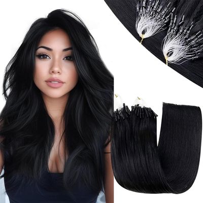 RUNATURE Micro Ring Human Hair Extensions, Black #1, 35 cm, 50 Strands, 40 g
