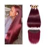 Huangj-0527 Straight Brazilian Human Hair Bundles with 13x4 HD Lace Frontal, 99J Burgundy view 1