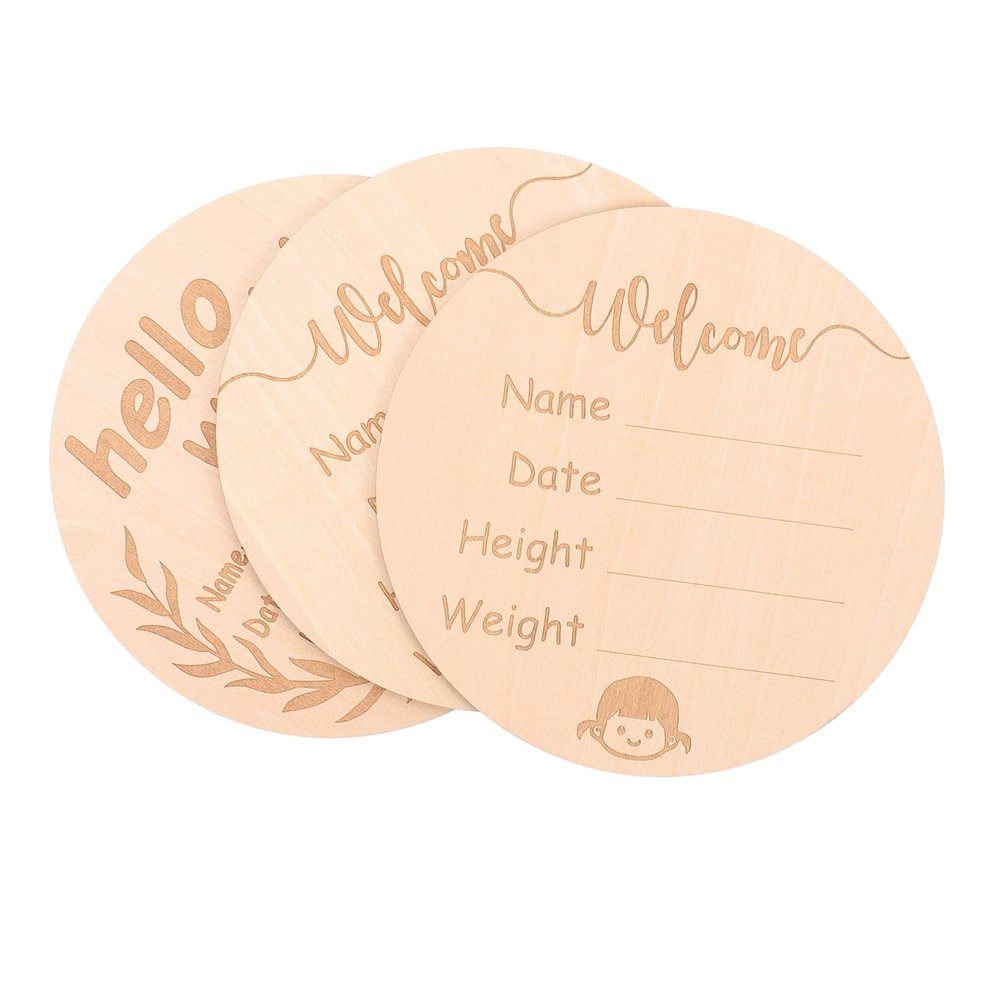 Supvox 3-Piece Wooden Baby Milestone Photo Plaques, Classic Khaki