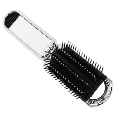 Small Foldable Hair Comb with Mirror, Portable for Women, Silver