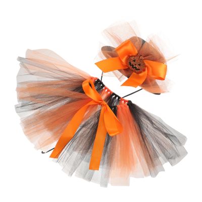 MILISTEN 2-Piece Orange Halloween Tutu Costume Set for Cats and Dogs with Hat