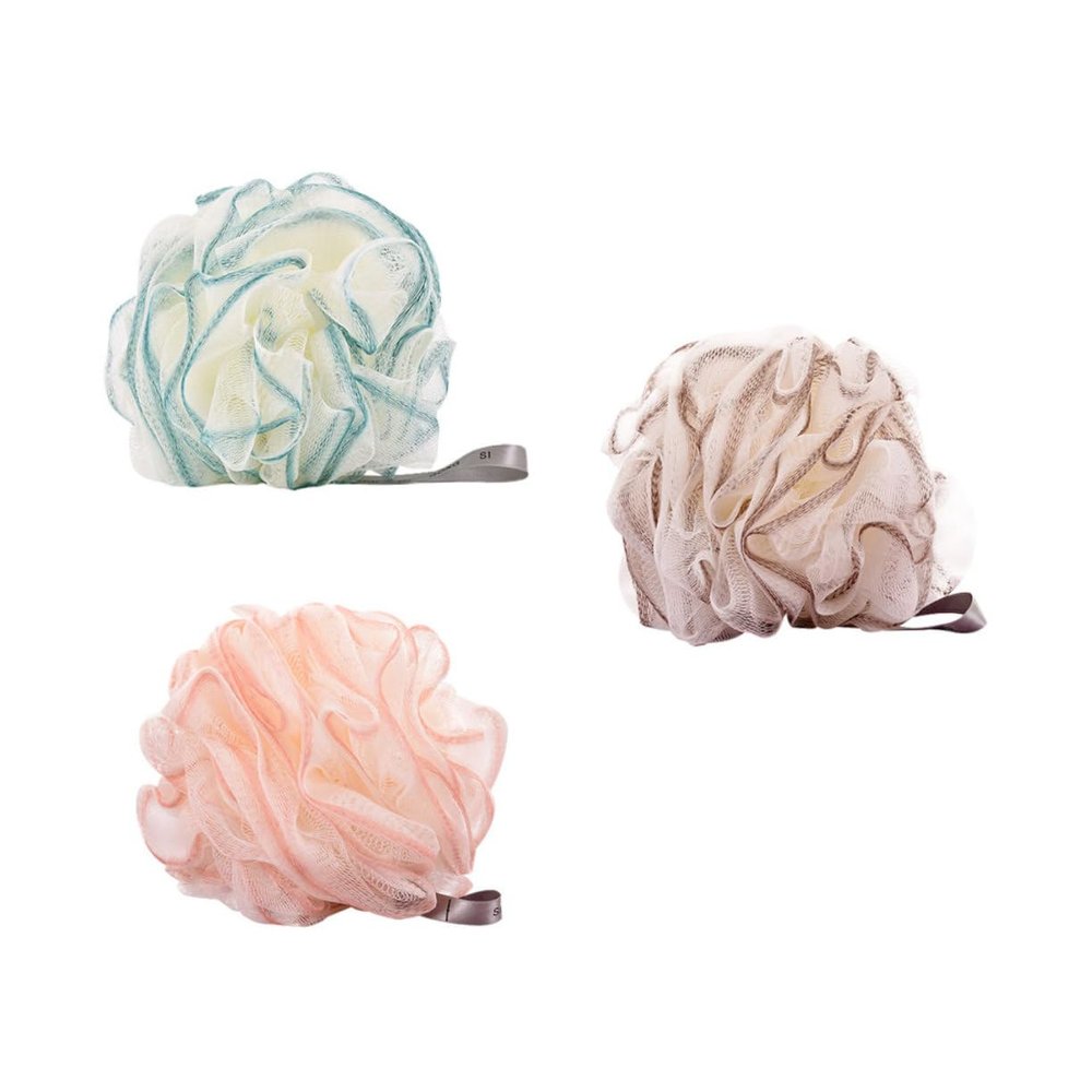 Pack of PE Bath Poufs with Hanging Design and Rope Style