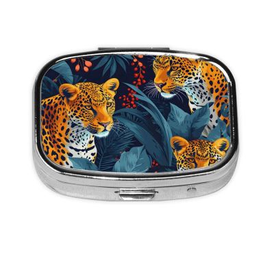 2-Compartment Pill Organizer with Mirror, Forest Leopard