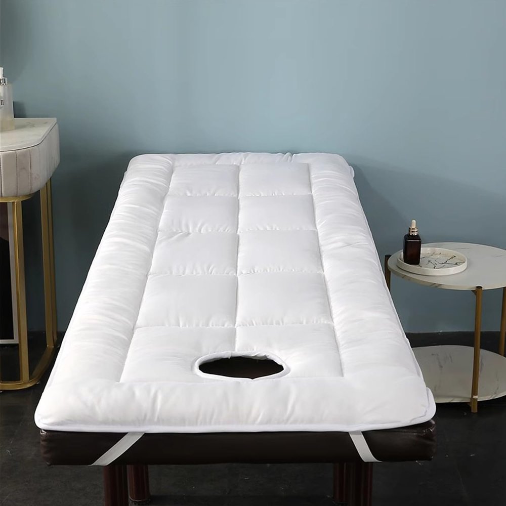LDLCYCN White 80 × 190 cm (R) Spa Massage Table Mattress Pad with Face Hole