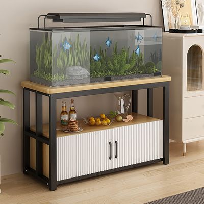 NEONMAN Aquarium Stand with Storage Compartments, Black + Wood, 120 x 40 x 60 cm