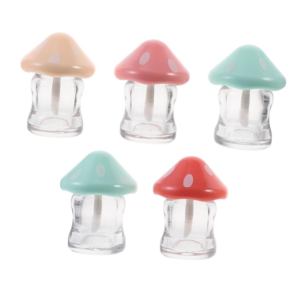 5 Empty Mushroom-Shaped Plastic Lip Gloss Tubes for DIY and Travel