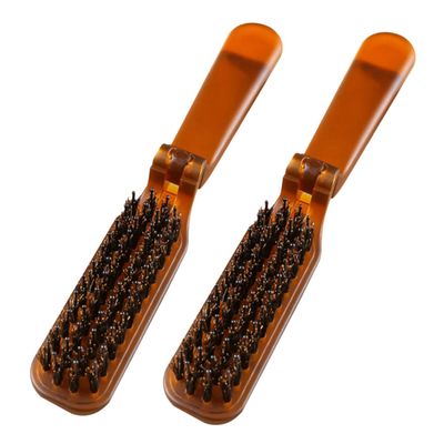 Folding Travel Hair Comb with Bristles, Compact, 2-Pack