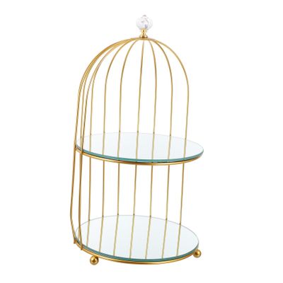 DEARMAMY Birdcage-Shaped Iron Holder with Mirror, Gold-Colored