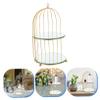 DEARMAMY Birdcage-Shaped Iron Holder with Mirror, Gold-Colored view 4