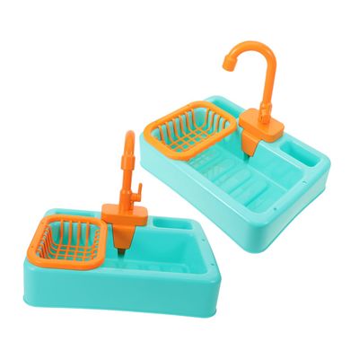 Toyvian 2-Piece Plastic Bird Bath with Automatic Water Circulation, Small Parakeet Bath with Faucet