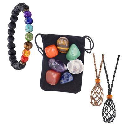 SHERCHPRY Large-Grained Irregular Natural Yoga Stones with Hand-Woven Wooden Stone Cage Holder