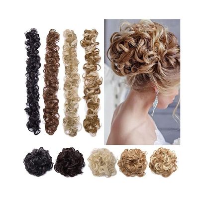 Long Messy Bun Hair Piece, Wrap-Around Curly Chignon, Bleach Blonde