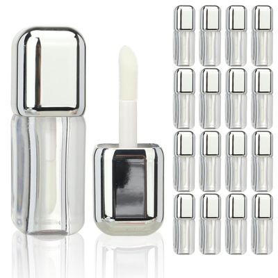 COSIDEA 16-Piece Silver 5 ml Square Lip Gloss Tubes for DIY Lip Gloss with Large Doe-Foot Applicators