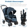 COSTWAY Foldable Tandem Stroller, Twin Stroller with Adjustable Backrest and Canopy, Reclining Travel Stroller, for Babies 6+ Months, Holds up to 30 kg, Blue view 3