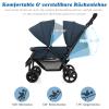 COSTWAY Foldable Tandem Stroller, Twin Stroller with Adjustable Backrest and Canopy, Reclining Travel Stroller, for Babies 6+ Months, Holds up to 30 kg, Blue view 4
