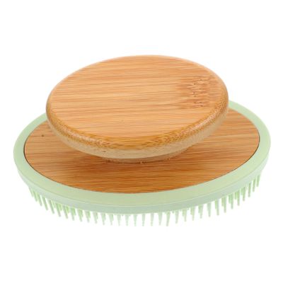 Green Silicone Bath Brush with Wooden Handle, Gentle Shower Brush for Body Washing