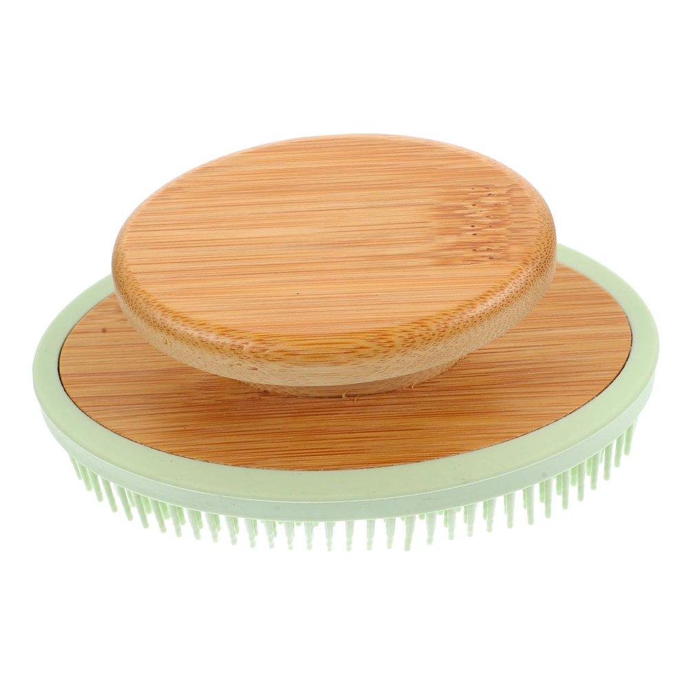 Green Silicone Bath Brush with Wooden Handle, Gentle Shower Brush for Body Washing