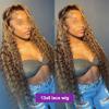13x6 Glueless Deep Wave Human Hair Lace Front Bob Wig, Honey Brown Highlights, 20 in, 180% Density view 2