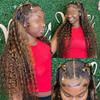 13x6 Glueless Deep Wave Human Hair Lace Front Bob Wig, Honey Brown Highlights, 20 in, 180% Density view 3