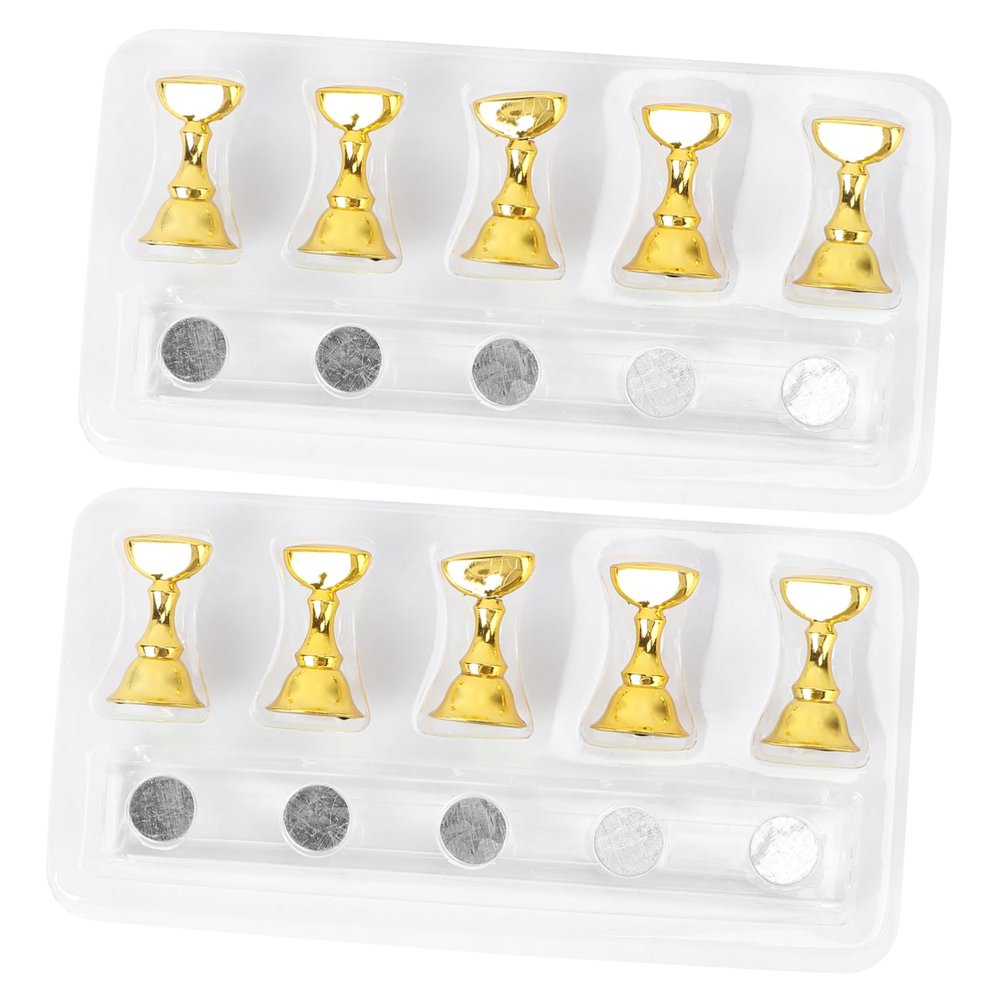 Magnetic Nail Base with Rod, 2 Sets, Acrylic and Metal, Gold
